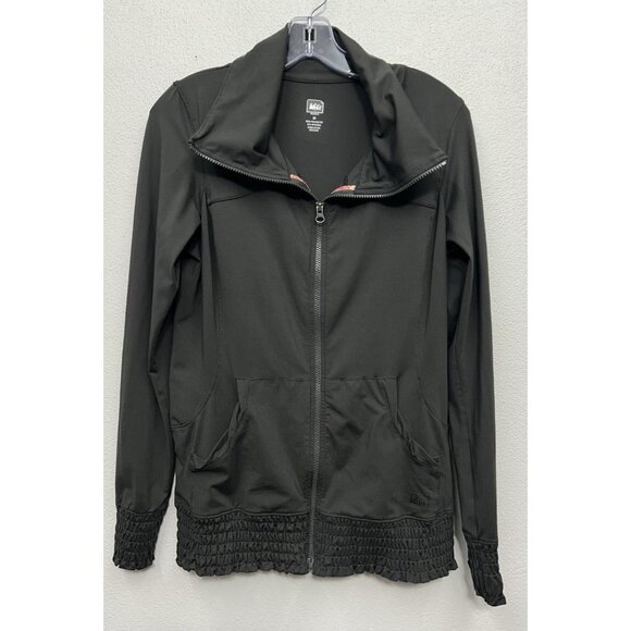 REI Womens Jacket Medium Full Zip Grey Ruched Outdoor Hike Fall Made In USA - Picture 1 of 5